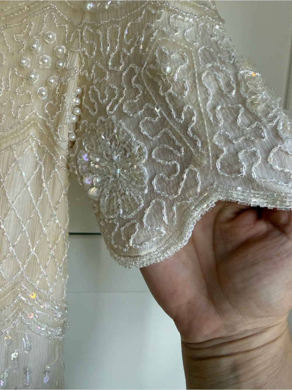 Vintage 80s 100% Silk Beaded Sténay Evening Blouse | L - Picture 3 of 9